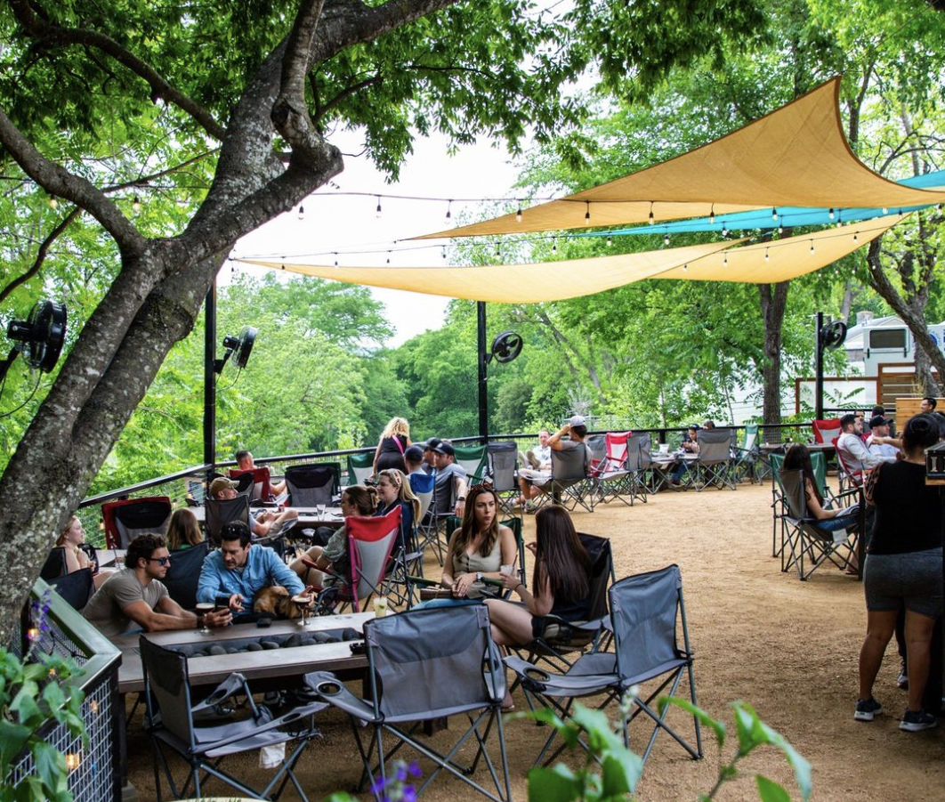 The outdoor patio at Dainty Dillo, a patio bar in East Austin down the street from the Heywood Hotel.