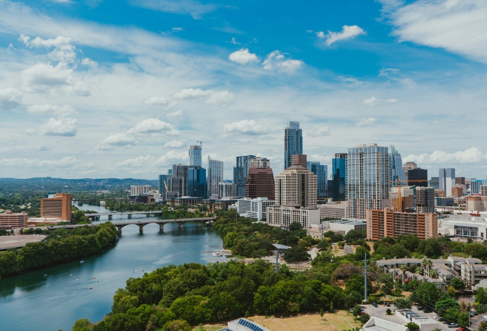 Austin, Texas skyline, as seen from East Austin near the Heywood Hotel